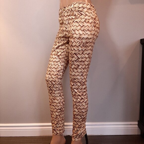 NEW Maurie + Eve Jolie Skinny Pants Jeans Weave Print US Size 4 Tan Cream - Picture 4 of 16